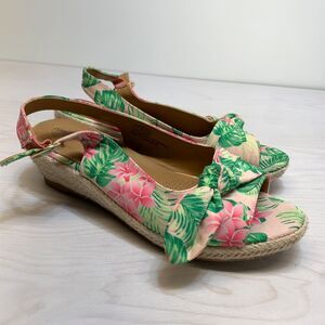 Comfortview Floral Wedge Sandals Pink Espadrilles Womens 8W Slingback Zanea